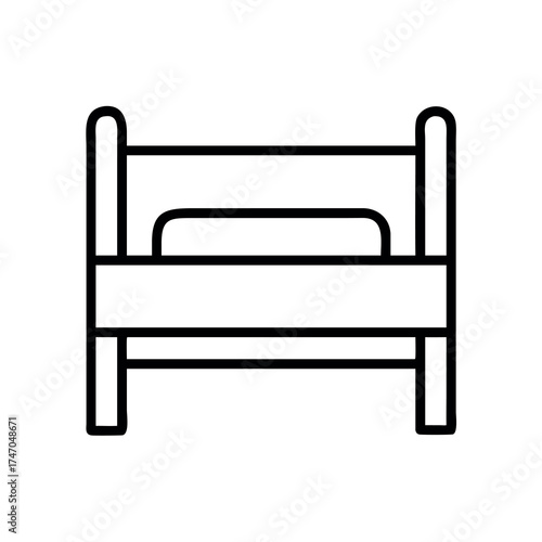 Simple line art icon of a classic bed with headboard and footboard