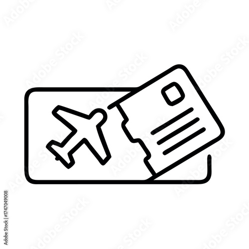 Simple line art icon of an airplane ticket with a detached stub for travel and transportation