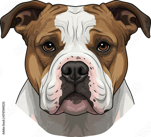 American Bulldog dog Portraits Set Illustrations Brown and White Vector 