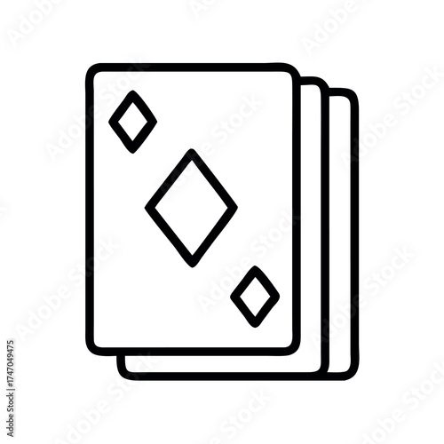Simple outline icon of a stack of playing cards featuring diamond suits