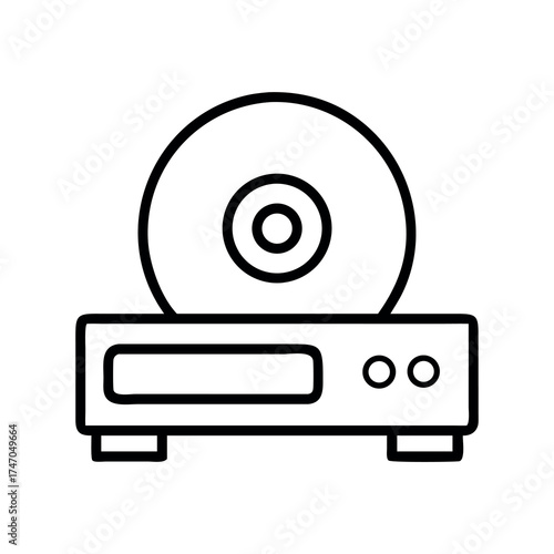Simple line art illustration of a compact disc player with a cd on top