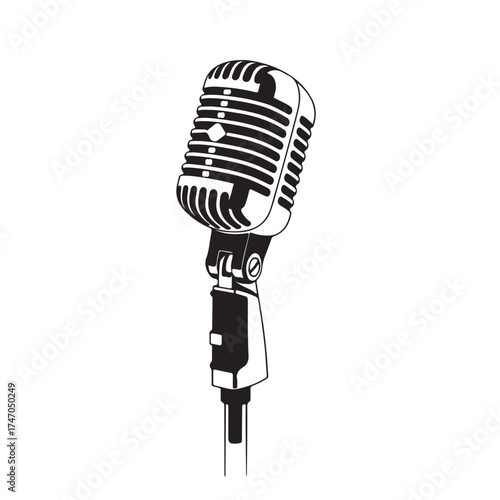 Vintage microphone vector icon retro microphone illustration classic microphone symbol old mic design