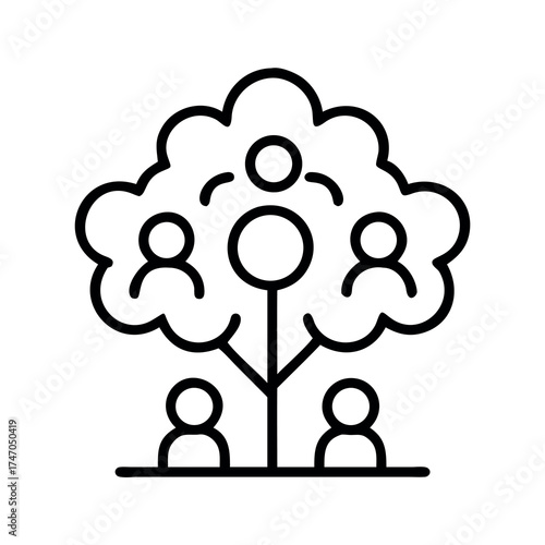 Stylized line art icon depicting a family tree with abstract human figures