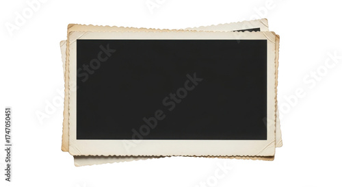 Old photo frames stack with blank space isolated on white background