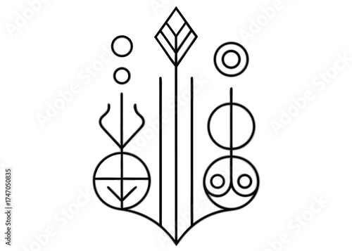 Mysterious abstract geometric symbol with circles and lines on a white background