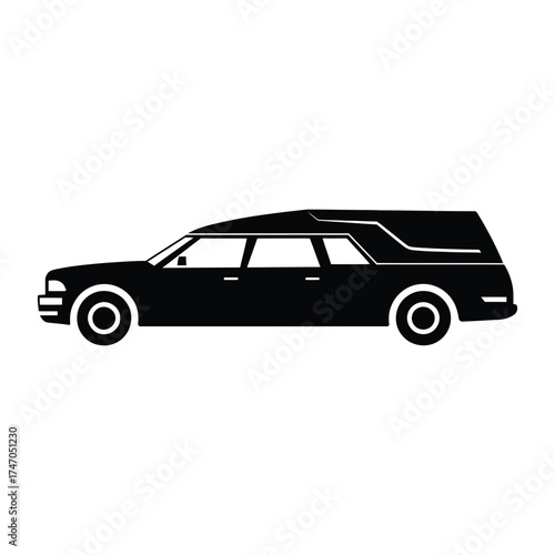 Black silhouette of a hearse on a white background