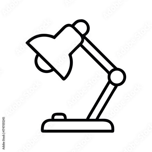 Simple line art illustration of an adjustable desk lamp with a modern design