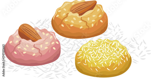 isolated ghoriba moroccan cookies traditional maghrebi sweet shortbread baked with almond sesame coconut vector elements set