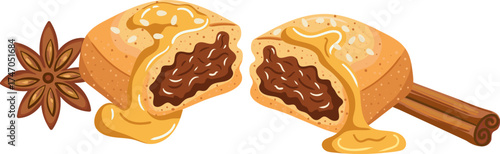 isolated makroud or makrout sweet semolina date filled pastry maghrebi dessert dipped in honey syrup with spices vector elements