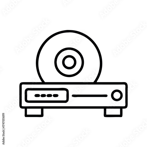 Simple line art icon of a cd or dvd player with a disc on top