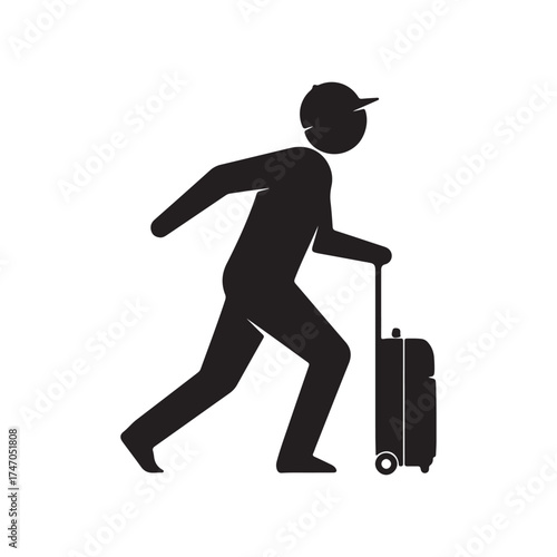 Traveler with suitcase is a person who is traveling with luggage, often for vacation or business trip