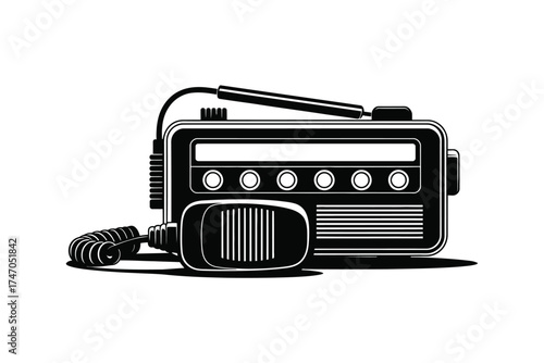 Vintage handheld two way radio and microphone illustration