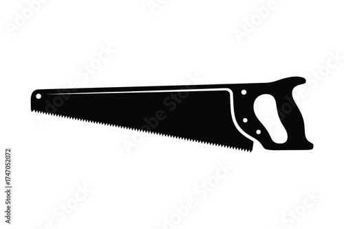 Silhouette of a vintage hand saw with wooden handle