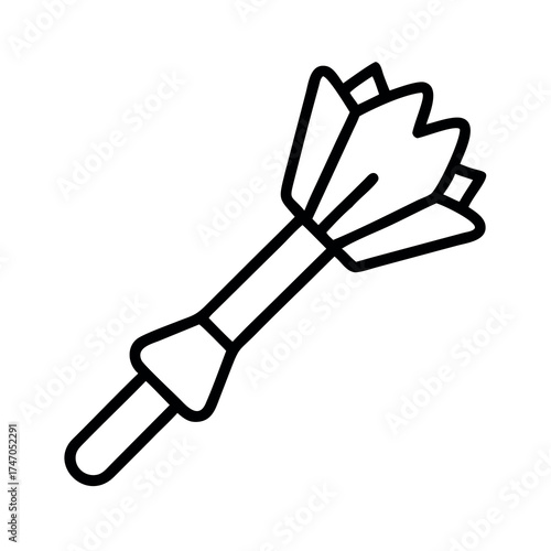 Simple line art illustration of a dart with fletching and a pointed tip
