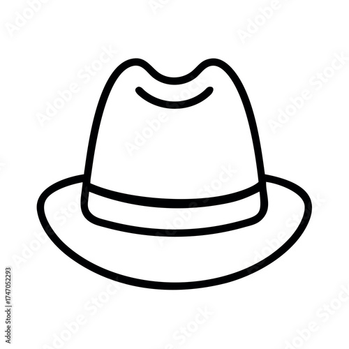 Simple line drawing of a classic fedora hat with a band