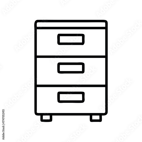 Simple line art icon of a three drawer filing cabinet or chest of drawers
