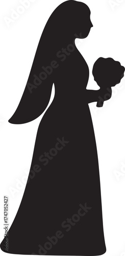 Elegant wedding party group silhouette celebrating bride and groom on special day, perfect design.