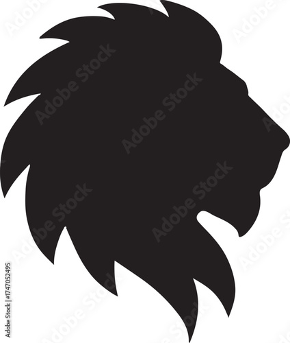 Lion head silhouette icon representing strength, courage, wildlife, and majestic animal design.
