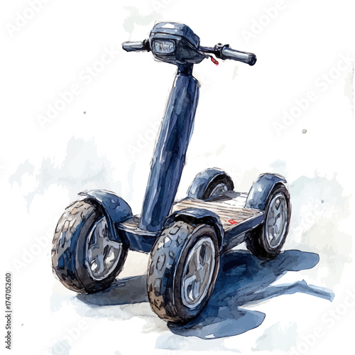 watercolor vector of Segway, isolated on a white background.