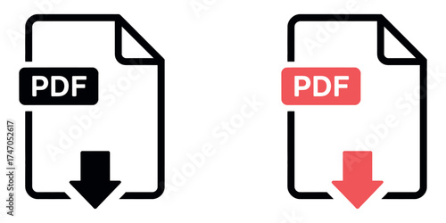 Black outline PDF document icon vector illustration on white background — simple file format symbol for apps, web, and UI design.