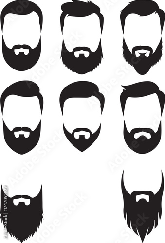Set of Stylish Beard and moustache, silhouette of beards, beard shadow, beard, beard vector, beard shape, beard icon, beard icon.