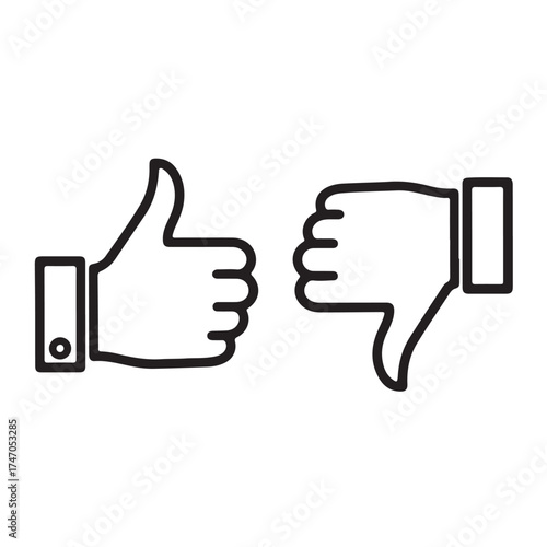 Thumbs up and thumbs down icon symbol of like and dislike choice, agreement, acceptance, or rejection concept