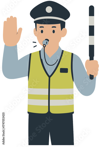 Traffic Police Officer Directing Traffic Vector Illustration