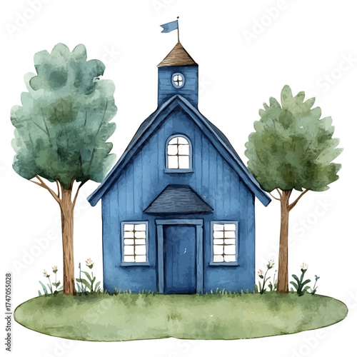 watercolor of School, vector, isolated on a white background.