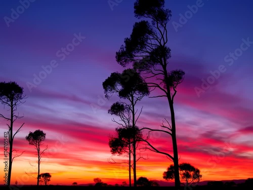 Wallpaper Mural Mesmerizing sunset landscape with silhouetted trees against a vibrant sky display, nature Torontodigital.ca