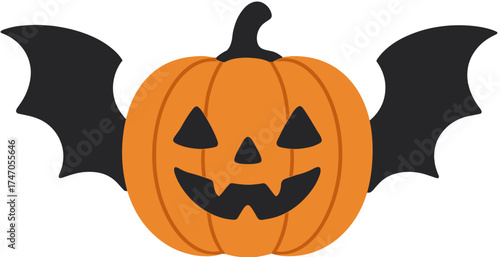 Flying Jack-o-Lantern Pumpkin with Bat Wings Illustration