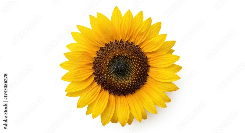 Fototapeta premium Vibrant yellow sunflower head isolated on a clean white background