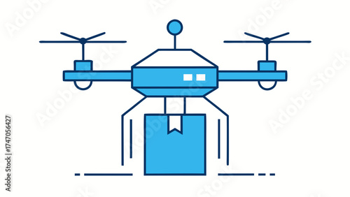 Blue Delivery Drone Carrying a Package shipping logistics