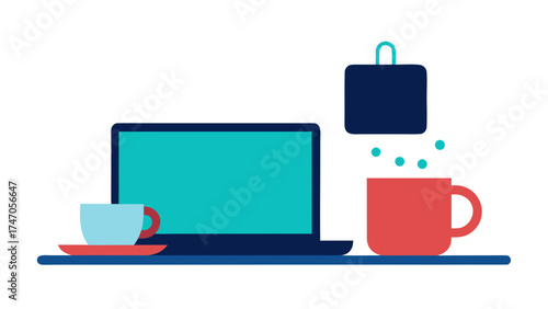 Laptop with coffee and a briefcase computer technology