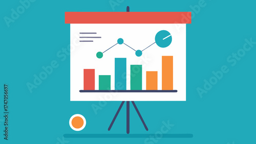 Presentation easel with bar and line graph whiteboard