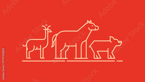 Three minimalist vector icons of endangered animals on red