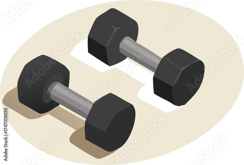 Pair of black hex dumbbells for strength training and fitness exercises vector