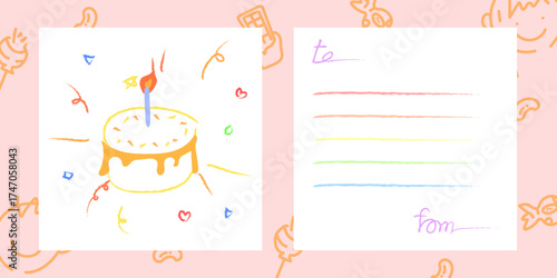 Happy Birthday Card Design Set.
Border frame repeating pattern. Suitable for birthday parties or celebratory invitations or decorations. Surface pattern design.