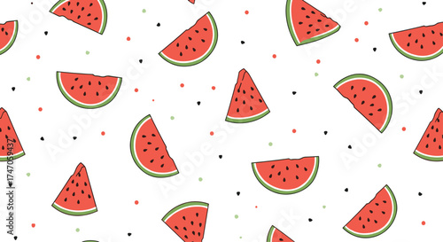 A colorful pattern of fresh watermelon slices on a white background.