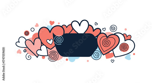 A lovely collection of hearts in pink and blue.