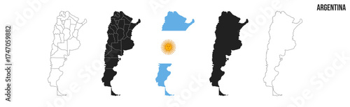 Argentine map set. Map of Argentina with flag.  Vector EPS 10