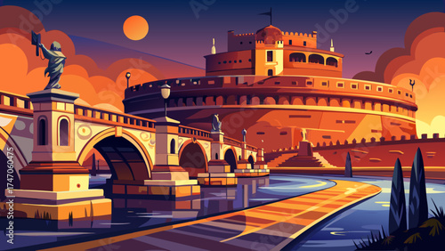 
Very beautiful close-up Castel Sant'Angelo and Ponte Sant'Angelo at night, Rome, Italy