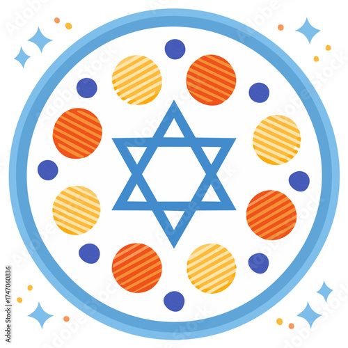 Blue Star of David with vibrant striped dots religious celebration graphic