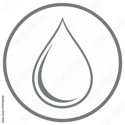 Water Drop in Circle Outline. Single Droplet Inside Ring. Graphic Design Element. Minimalist Vector Art.
