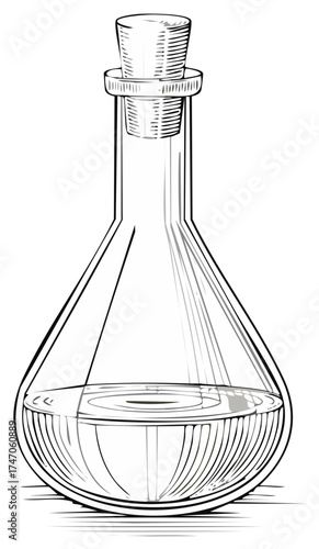 Drawing of a laboratory flask with liquid and cork stopper