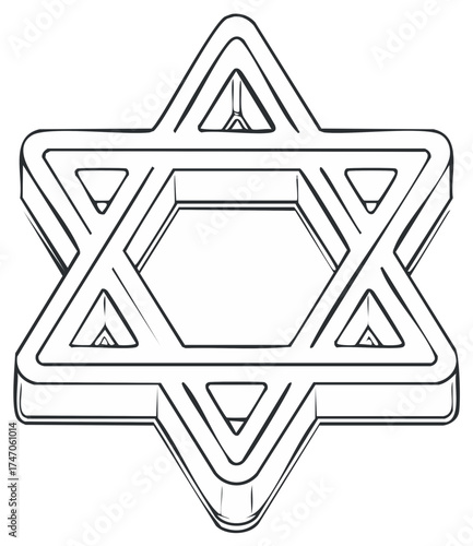 Jewish Star of David symbol in a hand drawn 3D line art style