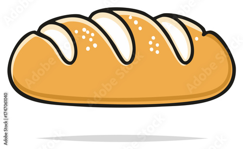 Fresh Loaf of Bread Illustration, Bakery Product with Cartoon Style, Baked Good with Crumb Structure