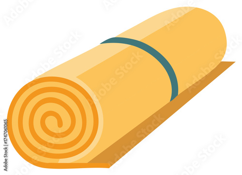Rolled yoga mat illustration with teal band