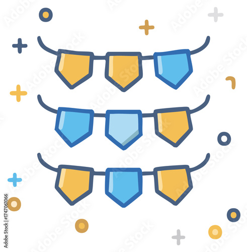 Festive Bunting Garland with Colorful Pennants Party Decoration Vector Icon