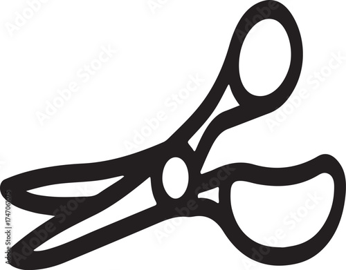 Black scissors with plastic handle isolated on white background