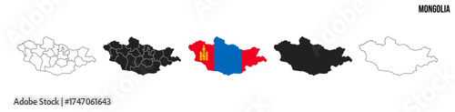 Mongolia map set. Map of Mongolia with flag.  Vector EPS 10
